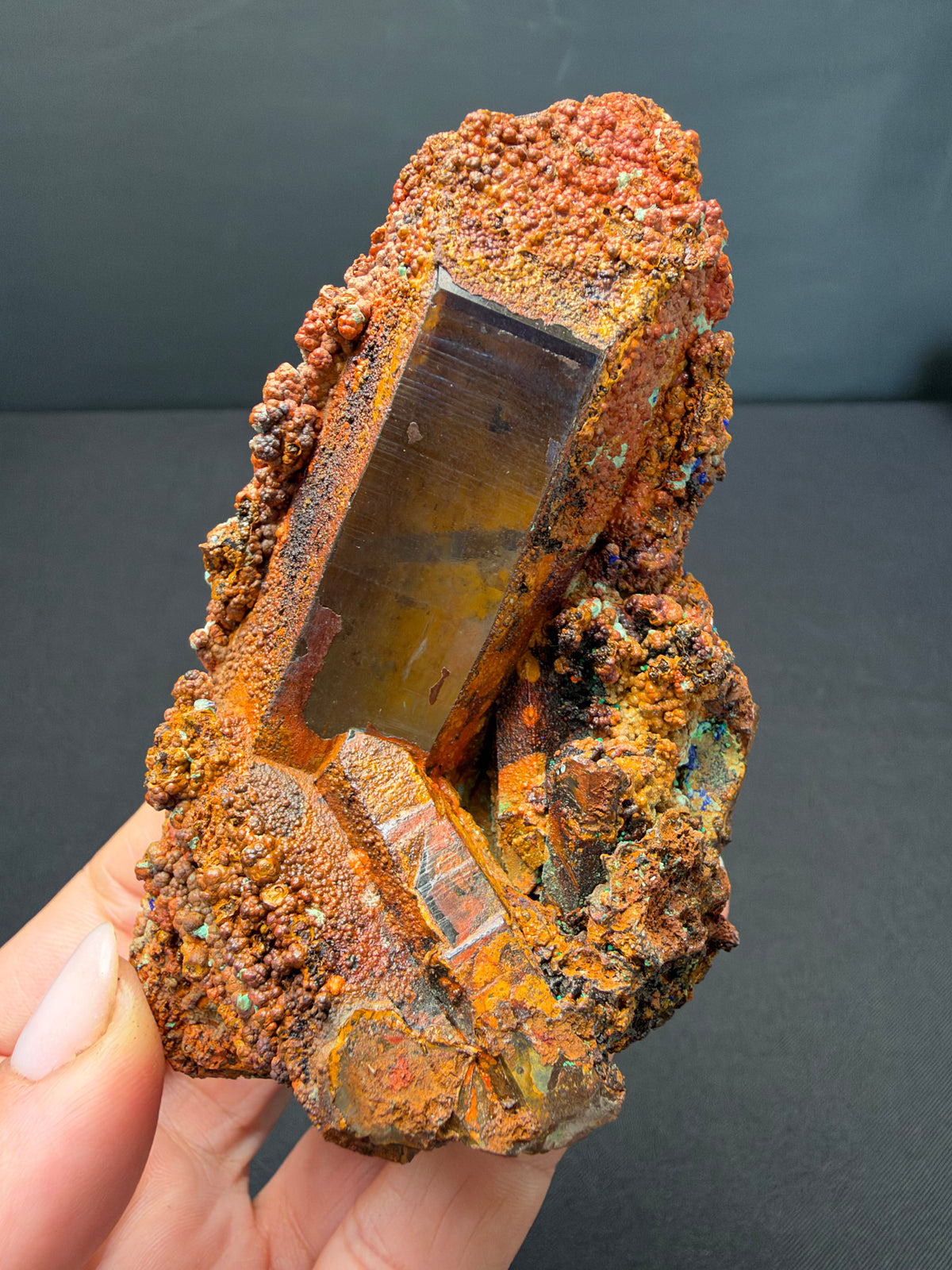 Quartz with Goethite & Secondary Copper Minerals, M'Sissia, Morocco