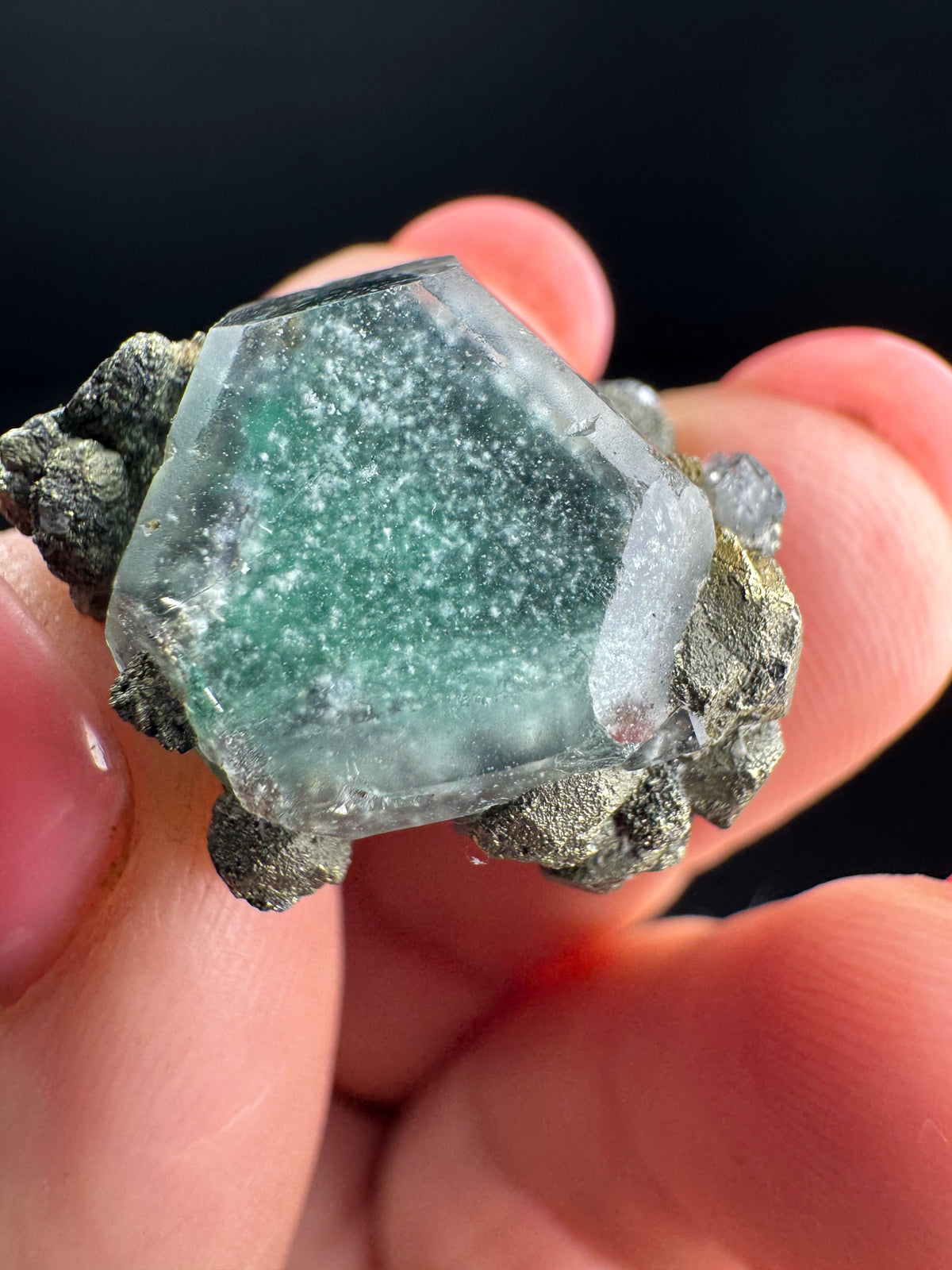 Fluorite mini with Pyrite, Geocronite-Jordanite, Milpo Mine, Peru